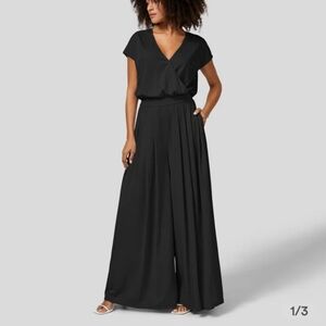 Flowy Waffle Casual Black Jumpsuit with Pockets Halara XL